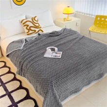1 chiếc chăn ấm mềm mại dày dặn tối giản màu trơn, mùa đông - Xám - Xem 10