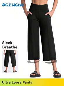 GEMCHO Women' Yoga Ultra Loose Pants With Pockets And Tummy Control High Waist In Flare Crop Spring/Summer