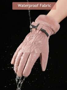 1双女士冬季手套，加厚毛绒内衬触摸屏保暖手套，适用于骑行、登山、滑雪、防风防寒、摩托车毛绒手套、触摸屏手套防水面料