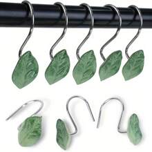 12 Pcs Leaf Decorative Shower Curtain Hooks Multifunctional Hooks Fashionable Green Plant Leaf Shower Hooks High Quality Material Rust-Resistant Stainless Steel Shower Curtain Hooks Suitable For Bathroom Bedroom Decoration (Leaves) Home Bathroom Decor Fall Decor Bathroom Accessories Back To School - 12 pcs - View 5