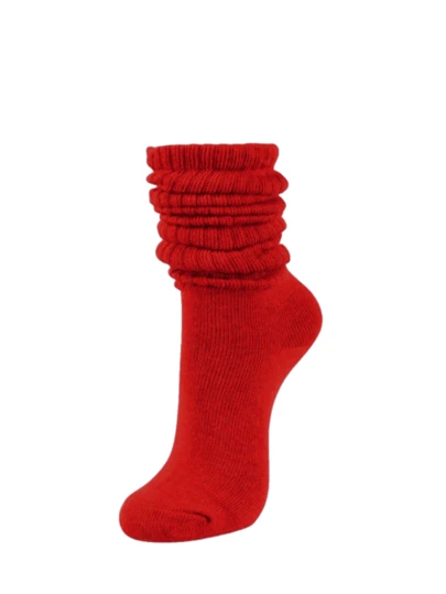 1Pair Women's Slouchy Crew Socks, Fall Winter, Thick, Slouch, Red, Soft And Comfortable, Mother's Day Moisture-Wicking, Fashion Daily Wear, Cross Fit Sock, Red School Sock, Christmas
