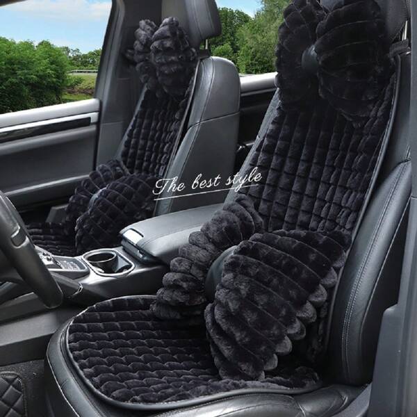 1pc Capa de almofada de assento de pelúcia para carro, macia, antiderrapante, confortável, meio protetor de almofada de assento incluído, adequada para a temporada de outono/inverno