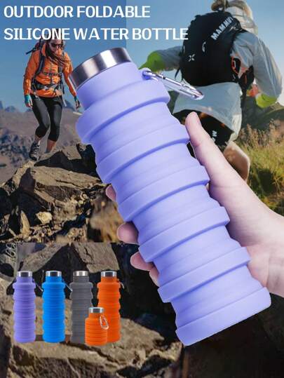 BENNY 500ml/16.9oz - Botella de agua plegable 2025 nueva, de silicona con mosquetón y tapa de metal, a prueba de fugas y ahorro de espacio para senderismo, viajes, gimnasio, vaso portátil, al aire libre, botella deportiva, útiles escolares, para fitness y deportes