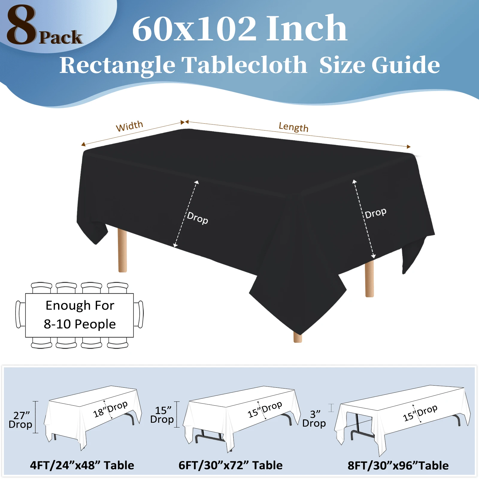 8 Packs 60 X 102 Inch Polyester Fabric Rectangle Table Cloth Stain And
