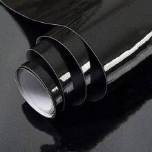 1 卷黑色接触纸光泽防水自粘壁纸厨房 15.7 英寸 x 196.85 英寸黑色壁纸剥离和粘合乙烯基可移动壁纸厨房台面壁纸 - 黑色 - 查看 15