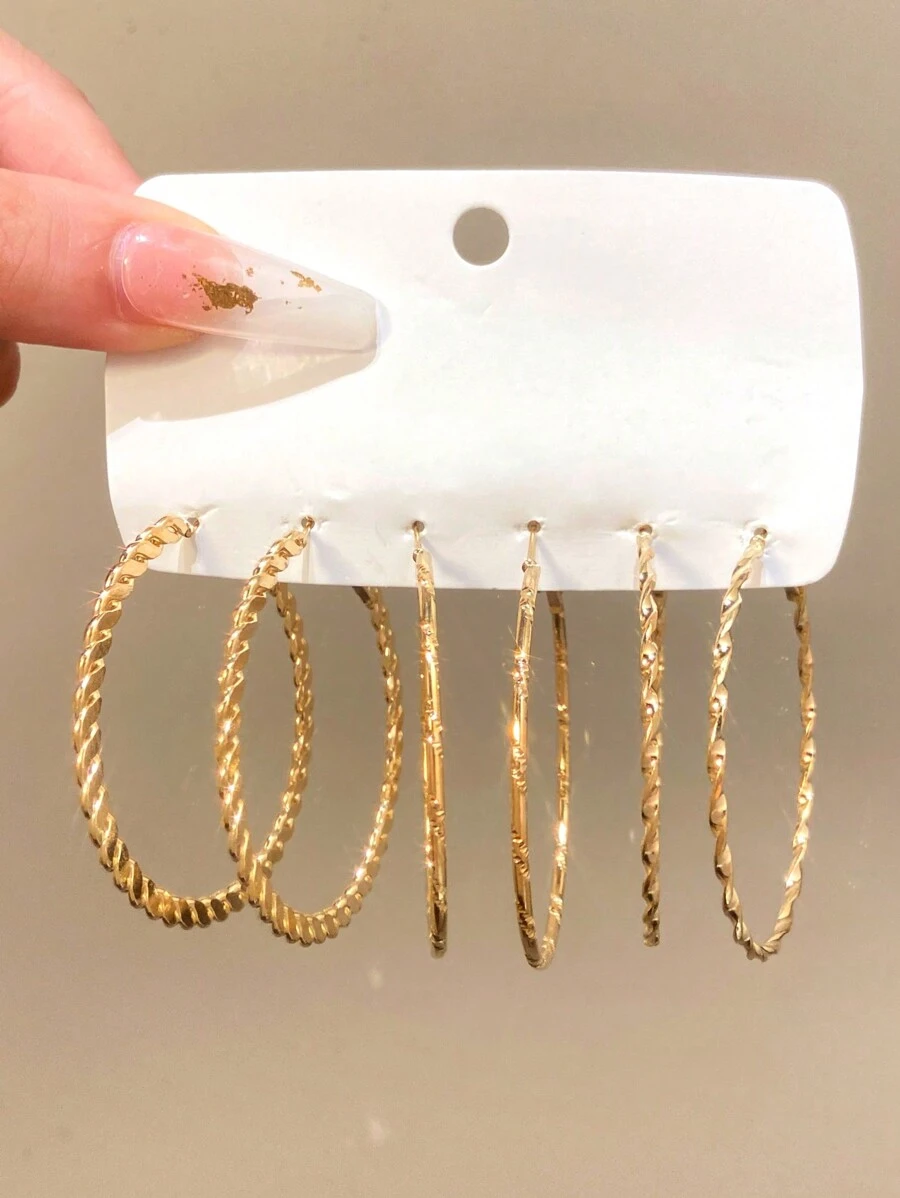 3 Pairs Simple And Exaggerated Hoop Earrings, Fashionable Gift For Women - Yellow Gold - View 1