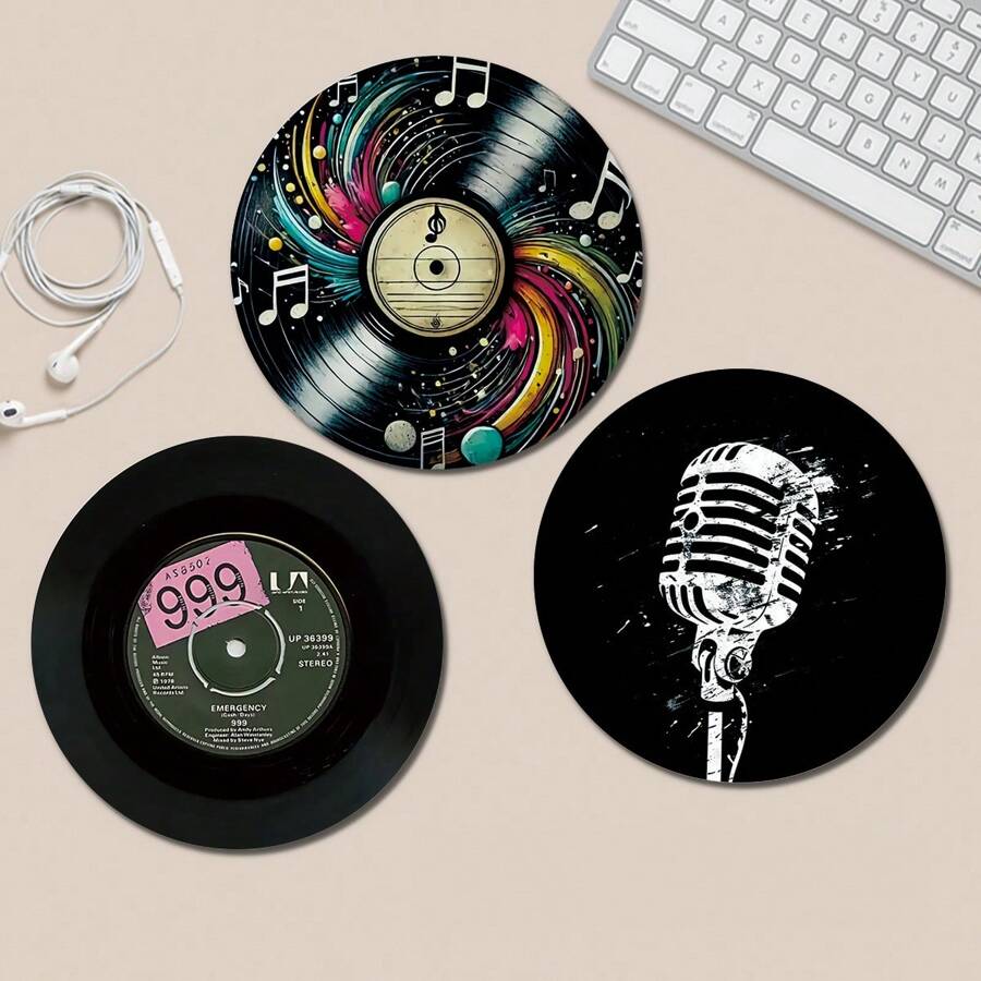 1pc Cute Music Record Shape Mouse Pad, Compact Mini Round Mouse Pad With Non-Slip Rubber Base, Suitable For Work Office Desktop Computer Laptop, Desk Accessories