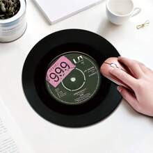 1pc Cute Music Record Shape Mouse Pad, Compact Mini Round Mouse Pad With Non-Slip Rubber Base, Suitable For Work Office Desktop Computer Laptop, Desk Accessories