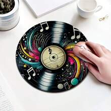 1pc Cute Music Record Shape Mouse Pad, Compact Mini Round Mouse Pad With Non-Slip Rubber Base, Suitable For Work Office Desktop Computer Laptop, Desk Accessories