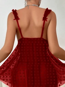 Beautiful Women's Sexy Polka Dot Tulle Nightgown With Polka Dots And Panties - 紅木色 - 查看 3