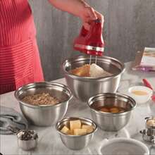 Premium Stainless-Steel Mixing Bowls With Airtight Lids (Set Of 5) Nesting Bowls For Space-Saving Storage, Easy-Grip Stability Design Mixing-Bowl Set Versatile For Cooking, Baking, Food Storage - Silver - View 5