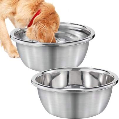 2pcs 2/3 Gallon Large Dog Bowls - Stainless Steel Metal Water Bowls, High Capacity Easy Clean Food Bowls, Suitable For Large & Extra Large Dogs Indoor And Outdoor Use, Durable And Sturdy Stainless Steel Pet Bowls