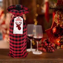 6 CHIẾC Túi vải bố đựng rượu Giáng sinh có dây rút, Túi đựng rượu Giáng sinh Túi đựng chai rượu kẻ caro Buffalo cổ điển Túi vải bố đựng chai rượu Giáng sinh có thể tái sử dụng Quần áo cho Giáng sinh Năm mới Đám cưới Ngày lễ Trang trí tiệc Túi đựng đồ lưu trữ Tổ chức - Đỏ - Xem 2