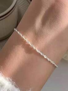 Magic Fish 1 件不锈钢扭链手链，时尚经典款式，适合男女日常佩戴 - 金黃色 - 查看 10