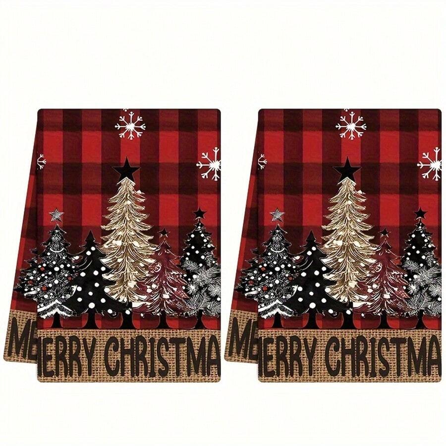 2 khăn ăn Giáng sinh, khăn lau tay mềm mại thấm hút, khăn lau bát đĩa họa tiết cây thông Noel hình bông tuyết và chữ cái, bộ khăn trang trí ngày lễ theo mùa, đồ trang trí mùa đông, đồ trang trí Giáng sinh, khăn lau tay nhà bếp, đồ trang trí nhà cửa - Nhiều màu - Xem 1