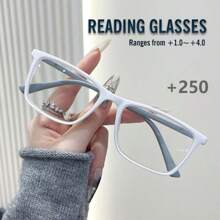 Unisex Reading Glasses, New Square Patchwork Fashion Solid Color, 4 Colors, Spring Leg Square Frame, Suitable For Daily Wear, Sports, Anti-Slip, Computer Use, Comfortable Reading, Anti-Eye Fatigue, Convenient Portable Design Fits Various Face Shapes, White Gray, Black Purple, Tea Color, Blue Red, Multiple Colors Available, 7 Diopter Options - Transparent - View 23