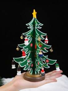 1Pc Wooden Tree Ornament With Mini Decorations, Festive Tabletop Holiday Decor, Perfect For Home, Office, Or Party Display, Mini Wooden Tree, Tabletop Holiday Decoration Wooden Holiday Decor, Miniature Tree, Handcrafted Ornament., Best Gifts Birthday Home Decor Christmas Decorations Room Decor Christmas