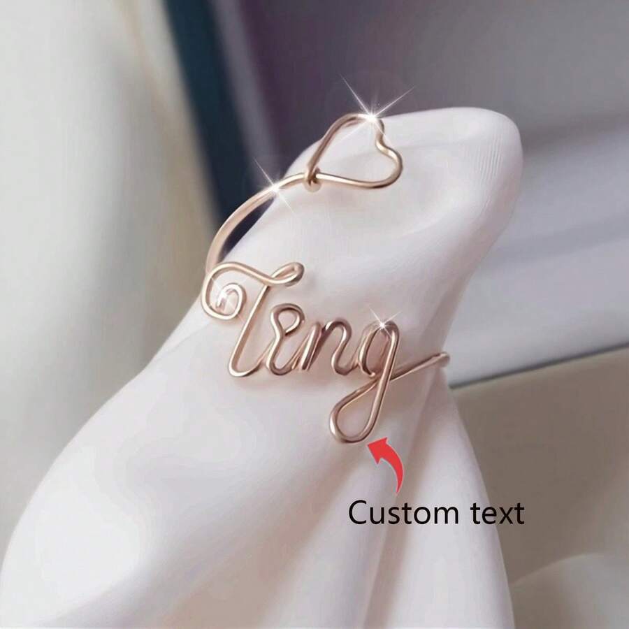 Nhẫn quấn thủ công độc đáo được cá nhân hóa - Trang sức tên tùy chỉnh với sự thanh lịch đơn giản - Quà tặng sinh nhật hoàn hảo cho phụ nữ - Vàng - Xem 1