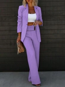 Chicsale Elegant Business And Leisure Two-Piece Suit, Single-Button Lapel Suit Jacket And Slim Trousers, Women's Wear - Màu tím hoa cà - Xem 5