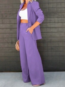 Chicsale Elegant Business And Leisure Two-Piece Suit, Single-Button Lapel Suit Jacket And Slim Trousers, Women's Wear - Màu tím hoa cà - Xem 3