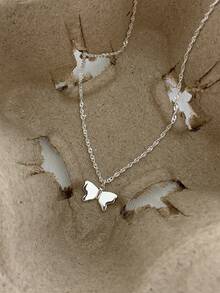 1 chiếc vòng cổ hình con bướm bằng bạc Sterling 925, mặt dây chuyền hình động vật tối giản, quà tặng trang sức thanh lịch cho phụ nữ, tiệc sinh nhật - Bạc - Xem 2