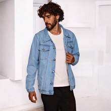 Men's Jean Jacket - 淺色水洗藍 - 查看 5