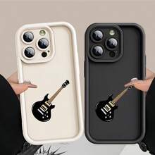 Ốp lưng điện thoại silicon in họa tiết đàn guitar thời trang mới, tương thích với iPhone 15/15Pro/15ProMax/14/13/12/11/XsMAX, phụ kiện thời trang cho nam và nữ - đàn guitar trắng đen - Xem 4