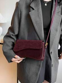 1 chiếc túi xách đa năng thời trang thiết kế cổ điển chất lượng cao bằng vải da lộn, hàng mới về vào mùa thu - Màu Đỏ Sâu - Xem 4