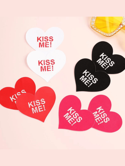 1 Pair New Arrival Glow-In-The-Dark Heart-Shaped Breathable Disposable Nipple Cover Pasties With Printed Design, Sexy Breast Petals For Women