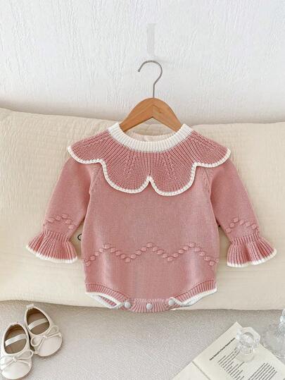 Autumn New Baby Girl Handmade Pompom Ruffle Collar Bodysuit