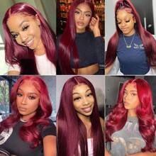 Uveous 200% Density 34 Inch 13x4 99j Burgundy Lace Front Wigs Human Hair Straight Wigs For Women Glueless 13x4 Lace Front Wigs Human Hair Colored Red Straight Lace Front Wigs Human Hair Pre Plucked Wigs - S99J - 查看 7