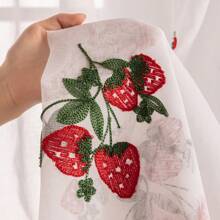 2 painéis de cortina bordados com bolso para haste, design de cortina tudo-em-um com padrão de bordado de frutas, para sala de estar, escritório, varanda, sala de jantar, cozinha, decoração de casa