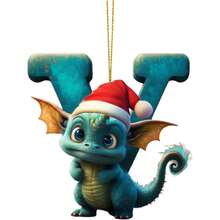 可爱的 26 个字母恐龙幼崽圣诞树装饰吊坠 - 2D 平面，亚克力材质，悬挂，适合圣诞节、生日、新年、乔迁、情人节等各种场合，全年可用，节日派对用品，节日礼物，非常适合作为节日礼物送给自己和朋友 - 彩色 - 查看 22