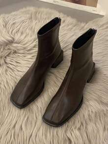 女靴，春秋新款靴子，细靴，超热短靴，粗跟切尔西靴，踝靴 - 棕色 - 查看 2