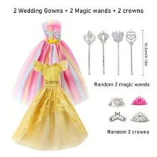 1 set de robe de poupée de mode + 1 baguette magique + 1 couronne, pour poupée de 11,5 pouces, cadeau de jouet pour filles (poupée non incluse), cadeau d'Halloween/Thanksgiving/Noël