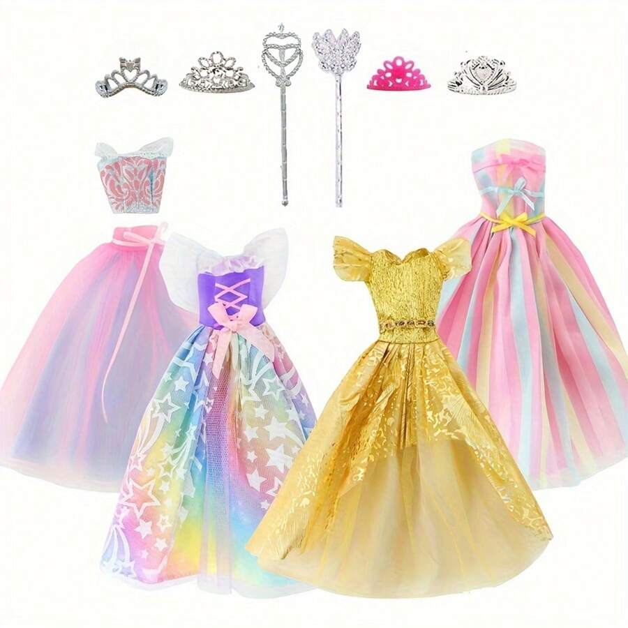 1 set de robe de poupée de mode + 1 baguette magique + 1 couronne, pour poupée de 11,5 pouces, cadeau de jouet pour filles (poupée non incluse), cadeau d'Halloween/Thanksgiving/Noël