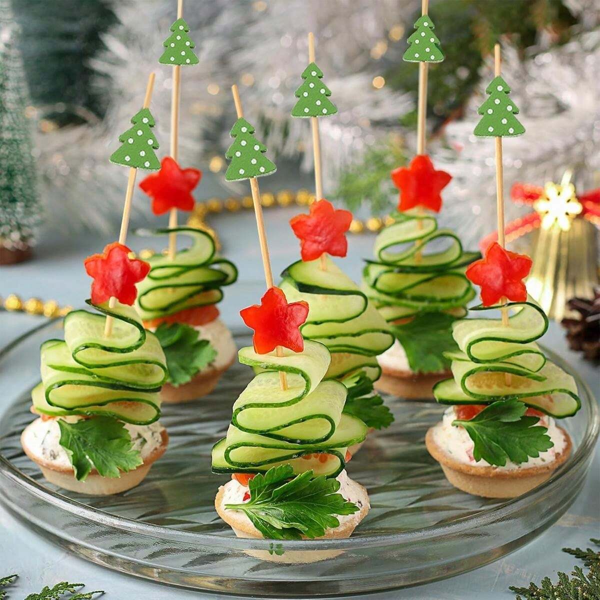 100pcs Christmas Cocktail Picks Christmas Food Picks Santa Snowman Elk