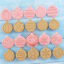 10 piezas Juego de cortadores de galletas navideñas, molde de prensado 3D en forma de bola de Navidad para galletas, fondant y biscochos, herramienta de decoración navideña - Rosa-Navidad K - Ver 5