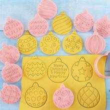10 piezas Juego de cortadores de galletas navideñas, molde de prensado 3D en forma de bola de Navidad para galletas, fondant y biscochos, herramienta de decoración navideña - Rosa-Navidad K - Ver 7
