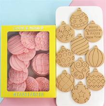 10 piezas Juego de cortadores de galletas navideñas, molde de prensado 3D en forma de bola de Navidad para galletas, fondant y biscochos, herramienta de decoración navideña - Rosa-Navidad K - Ver 1