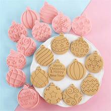 10 piezas Juego de cortadores de galletas navideñas, molde de prensado 3D en forma de bola de Navidad para galletas, fondant y biscochos, herramienta de decoración navideña - Rosa-Navidad K - Ver 4
