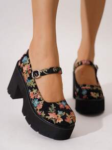 女士舒适防滑休闲厚底乐福鞋，四季皆宜，玛丽珍鞋 - 黑色 - 查看 4