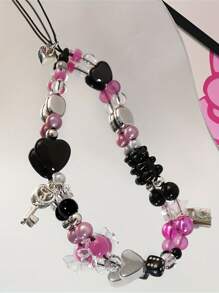 可爱的 Y2K 心形黑熊心形锁糖果钥匙串珠钥匙扣挂绳适用于 ，男女通用可爱女士珠宝手机串珠吊坠手链带绳礼物，适合送给母亲、家人、朋友、生日、节日的手机吊饰、手机链 - 彩色 - 查看 1