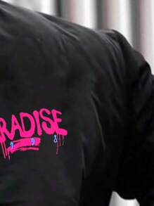 男士长袖休闲棒球夹克，轻便飞行员夹克，春秋季时尚涂鸦印花