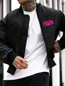 男士长袖休闲棒球夹克，轻便飞行员夹克，春秋季时尚涂鸦印花