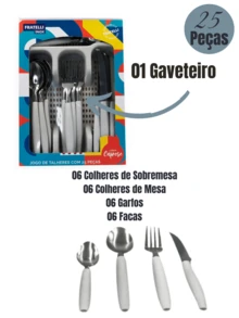 25 Pieces Stainless Steel Cutlery Set With Drawer Kitchen Organization - Xám nhạt - Xem 2