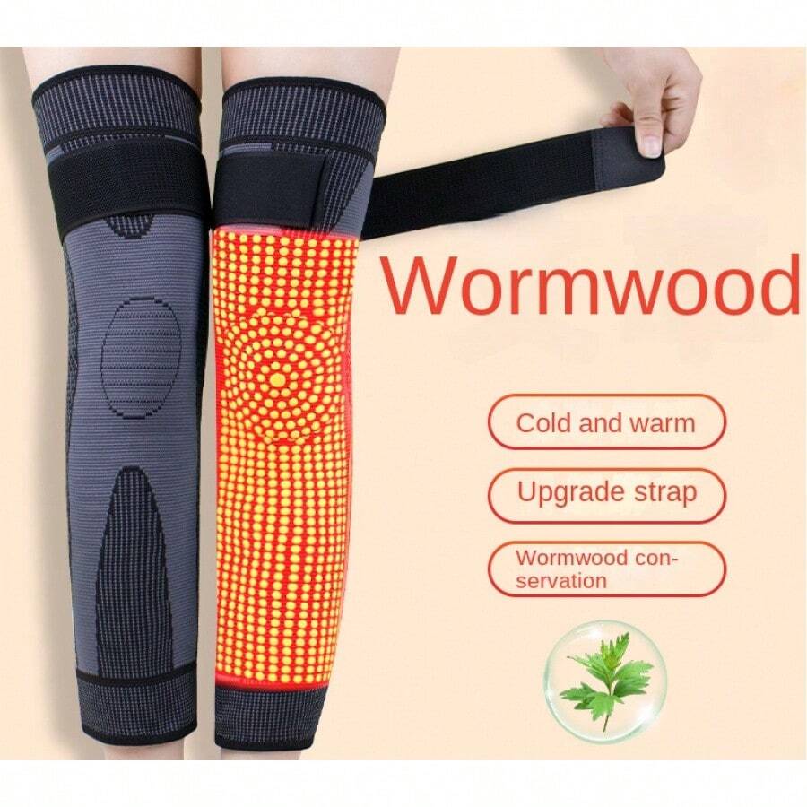 1 对加热关节炎护膝，由艾绒纤维制成，直切，批发，适合男士、女士和老年人，厚实保暖，适合秋冬季 - 黑色 - 查看 1