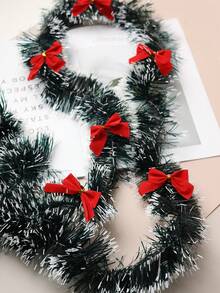 Ghirlanda natalizia da 2 metri, verde scuro con punte ingelate, con 6 fiocchi rossi, decorazioni natalizie per albero e per interni ed esterni, perfette per vacanze, matrimoni e feste, decorazioni per la casa e la stanza, inverno - Multicolore - Visualizzare 3