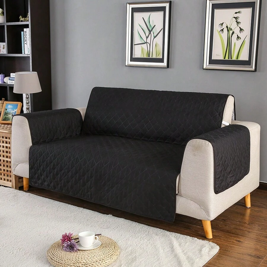 1/2/3 Funda para sofá de 1/2/3 plazas, funda de sofá acolchada, protector de muebles antideslizante para mascotas y niños - Negro - Ver 1