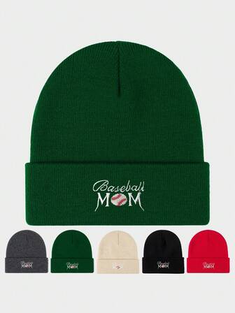 1 st broderad stickad mössa med texten "BASEBALL MOM", varm vintermössa för utomhusbruk, lämplig för daglig pendling, herrkläder för kvinnor, vinter